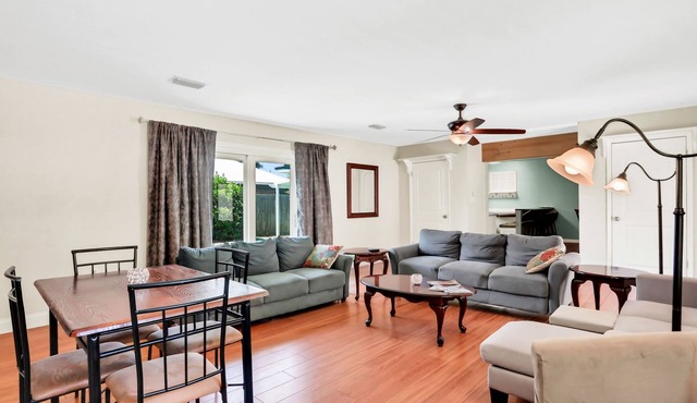 Welcoming single-level home with private pool, hot tub, large yard, patio