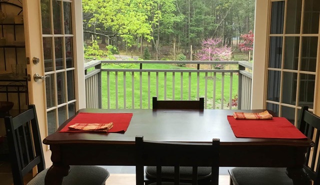 Well-lit apartment. Overlook fields & woods. Near music, dining, cafes, hiking