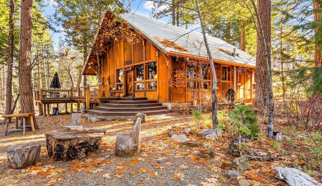 Whimsical outdoor retreat with a pizza oven, firepit, game room, grill, & AC