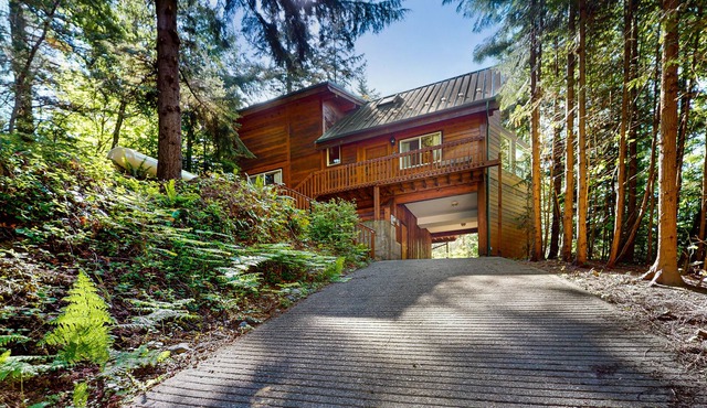 Wilderness retreat on a double lot with a fireplace, large deck, & W/D