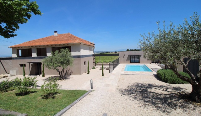 Wine house surrounded by vineyards with pool and garden