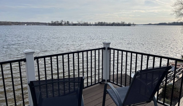 Wonderful 4 bedroom house on Gun Lake. Stunning view from main deck; waterfront