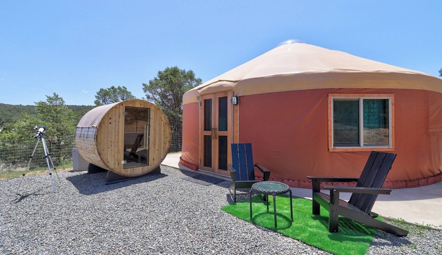 Wonderful micro retreat Yurt on 4 private acres in Tijeras New Mexico.