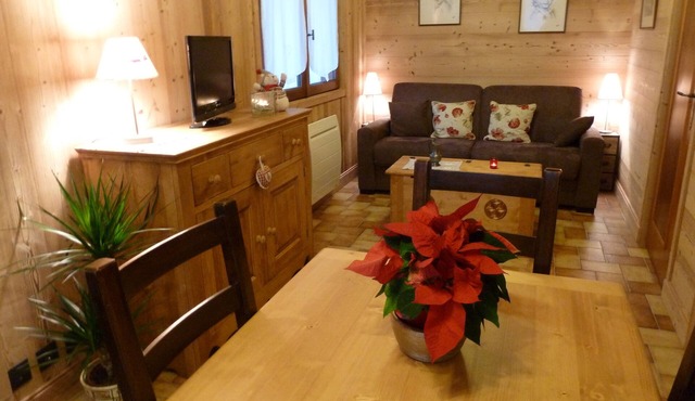 Wood interior studio overlooking Mont Blanc