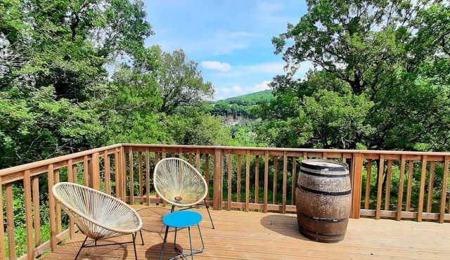 Wooden house with terrace on stilts and superb view