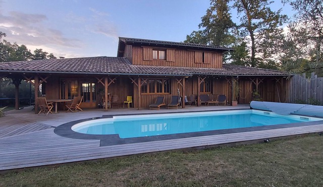 Wooden villa with swimming pool