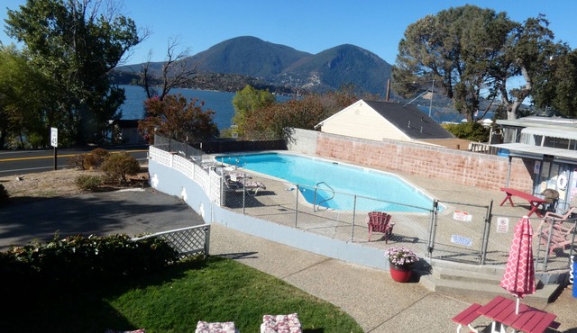 You can see forever with a wall of windows. Views of Clear Lake and Mt. Konocti.