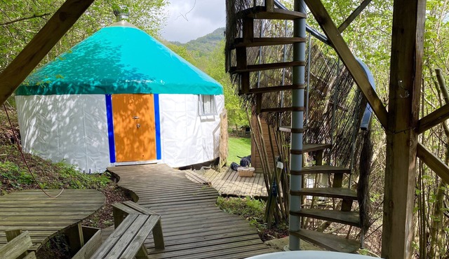 Yurt Shambala with a Private Hot Tub with treehouse skydeck and BBQ!