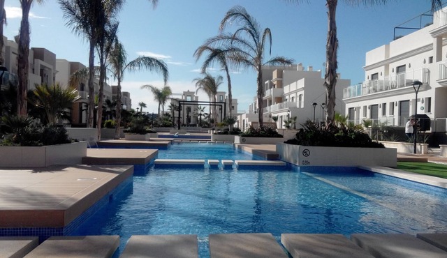 Zenia Beach pool view ground floor apartment sleeps 6