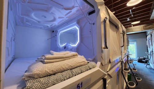 1 Single Capsule Bed in Shared Dorm (18 Beds), Female Dorm, Balcony