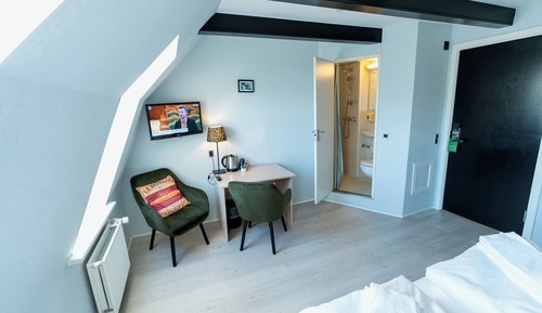 Standard Double Room, Small Bathroom, note stairs to the floor