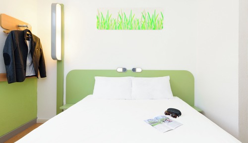 Room with a large bed