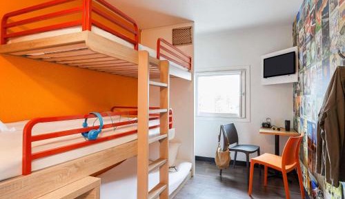 Break Room with Three Single Bunk Beds and Shared Bathroom