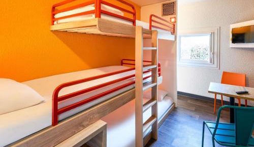 Break Room with Three Single Bunk Beds and Shared Bathroom