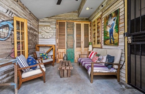 Seventh Ward House | Rustic Industrial Home w heated Pool/Hot Tub, Steps to FQ