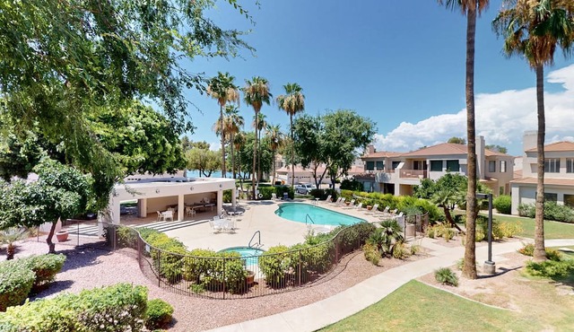 Charming house offers a resort-style pool and a friendly neighborhood