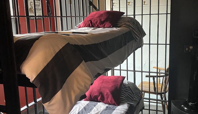 Wykoff Historical Jail Haus with original jail cell bunks. It’s an adventure!