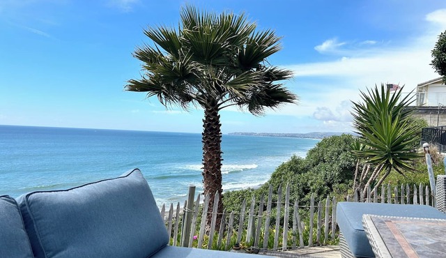 Panoramic and unobstructed views of Pacific Ocean. Steps to the beach and surf.