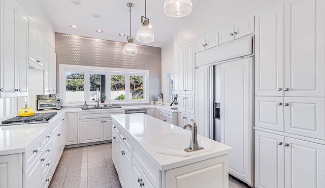 Idyllic & elegant coastal villa with private yard, pool, office, & high ceilings