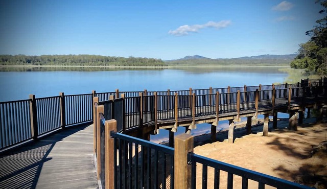 The Hideaway is a lake house situated on the Ewan Maddock Dam, Glenview.
