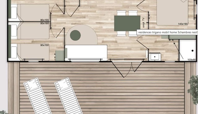 Cozy mobile home with terrace for 6 guests