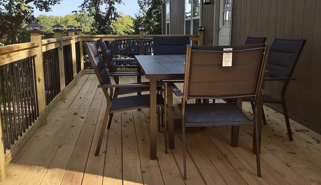 Enjoy our new cabin at Linn Valley Lakes Kansas. Gated community for safety.