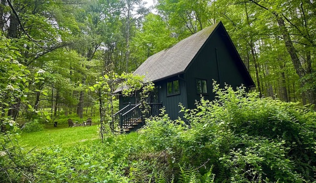 Cozy cabin on 17 acres of nature, with workspace, yoga deck, bbq and fire pit