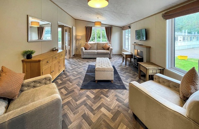 This exclusive holiday home boasts a stylish and contemporary design.
